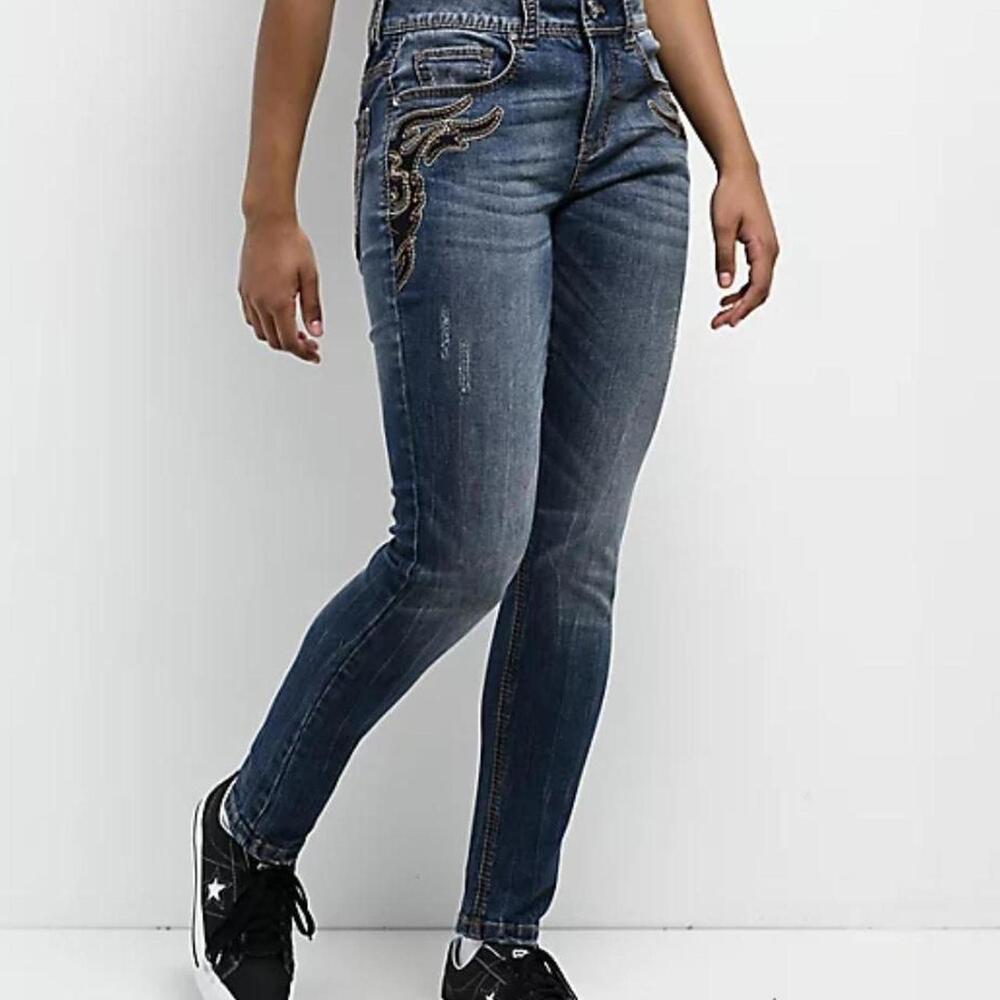 Ninth Hall Felicia Night Shade Blue Wash Skinny Jeans. [COPY]